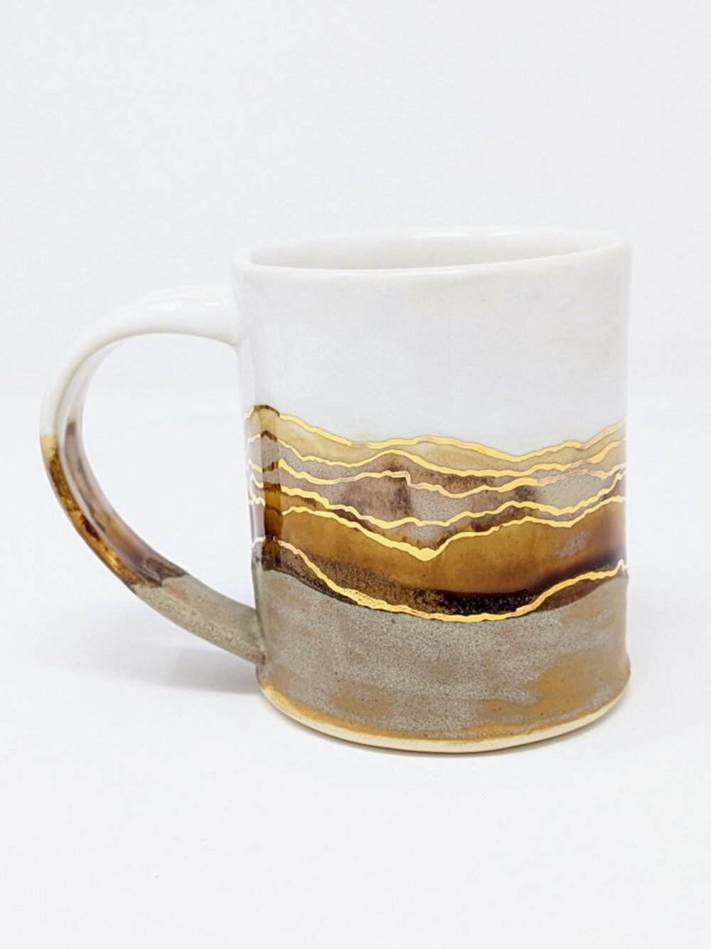 Kara Kyle Ceramics OOAK Desert Dunes handbuilt mug with gold luster details